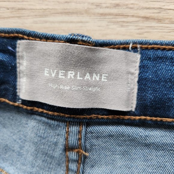 Everlane High Rise Slim Straight Button-Fly Ankle Jeans Stretch Dark Washed - Picture 6 of 10